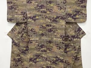 縮緬地　時代人物・祭り風景模様　小紋着物